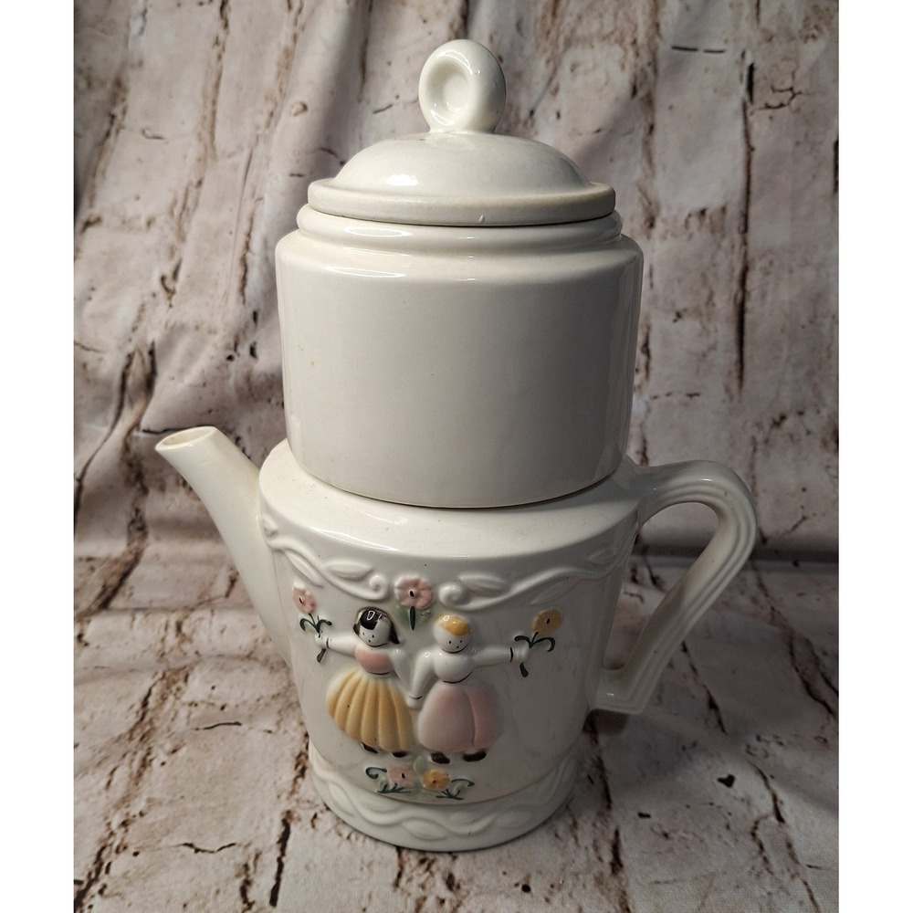 Vintage Porcelier Vitreous China Dutch Girl Drip Coffee Maker Teapot Set USA